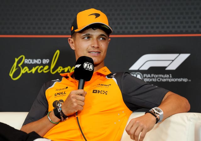 Lando Norris addresses the media ahead of the Spanish Grand Prix