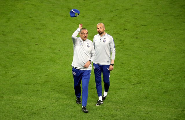 Chelsea manager Maurizio Sarri, left, appeared angry and  stormed down the tunnel during training