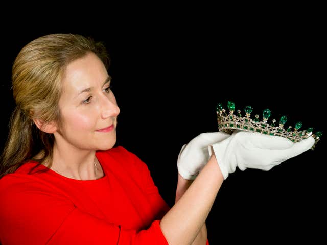 A Historic Royal Palaces conservator preparing Queen Victoria's diamond and emerald diadem (Historic Royal Palaces/Todd-Whit/PA)