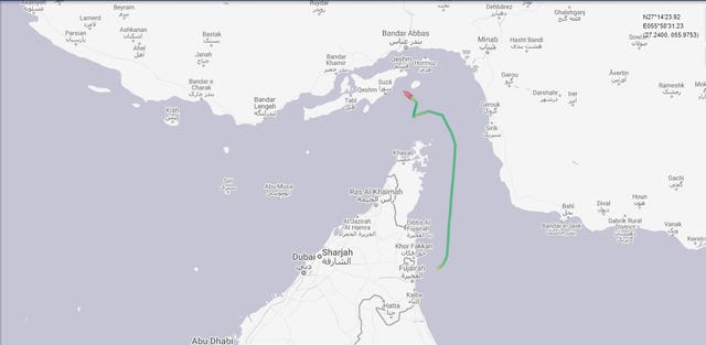 Screengrab taken from www.marinetraffic.com showing the route taken by the British oil tanker Stena Impero (PA)