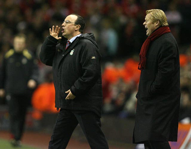 Ronald Koeman, right, defeated Rafael Benitez's Liverpool with Benfica during the 2005-06 Champions League
