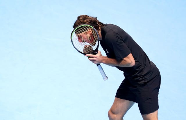 Stefanos Tsitsipas shows his frustration during his loss to Dominic Thiem