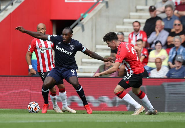 Michail Antonio (left) endured a frustrating afternoon at Southampton