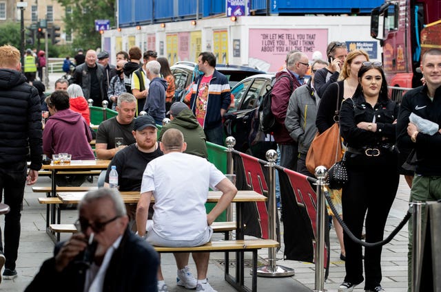 Customers queue for beer garden