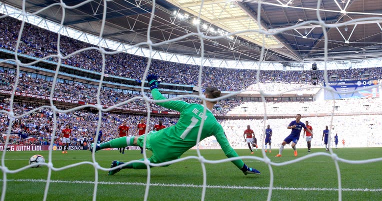 Chelsea’s Eden Hazard scores from the penalty spot to win the 2018 Emirates FA Cup Final over Manchester United