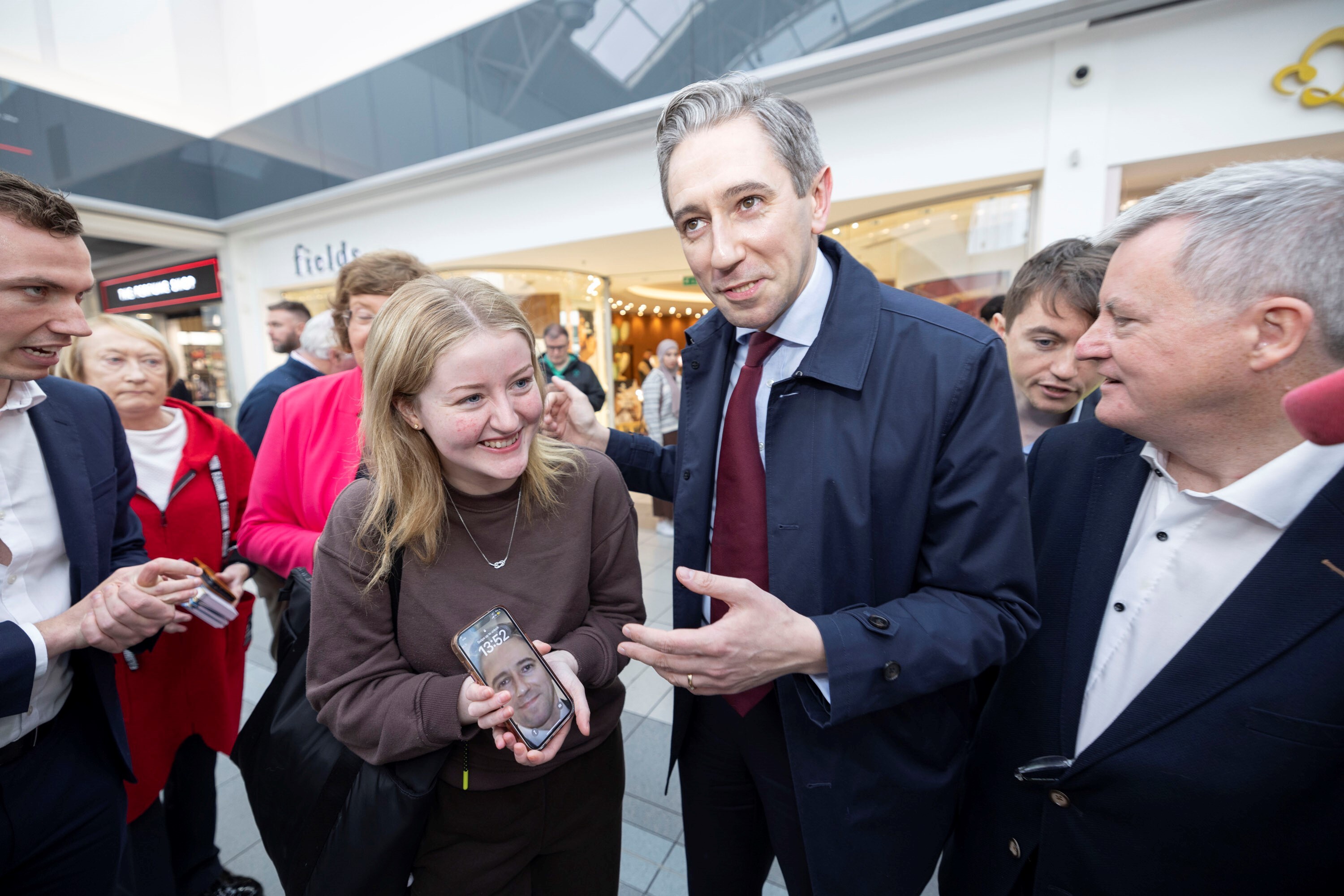 Taoiseach Simon Harris meets of the public while canvassing in Limerick
