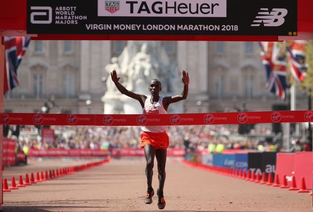 Kenya’s Eliud Kipchoge win’s the Men’s race (Paul Harding/PA)