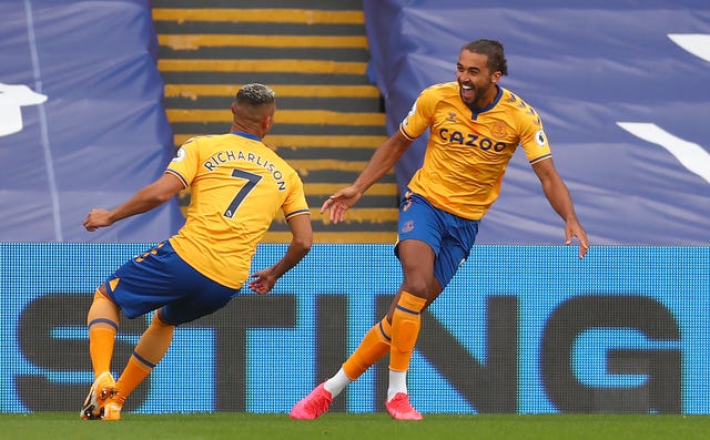 Dominic Calvert-Lewin (right) scored his fifth goal of the season at Crystal Palace (Clive Rose/PA).