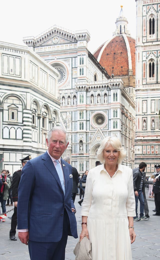 The Prince of Wales and the Duchess of Cornwall during a walkabout in Florence, Italy (Chris Jackson/PA)