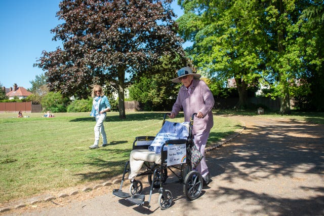 Joan Rich walking through Allenby Park in Felixstowe, Suffolk