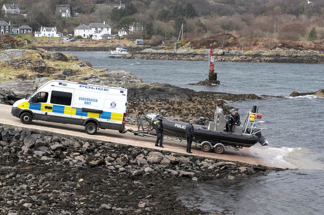 This underwater unit boat enters the water on Loch Fyne (Andrew Milligan/PA)