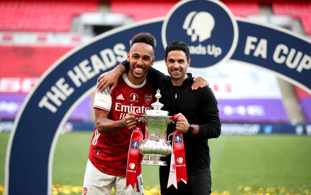 Mikel Arteta (right) always said he was confident that Aubameyang would sign a new contract.