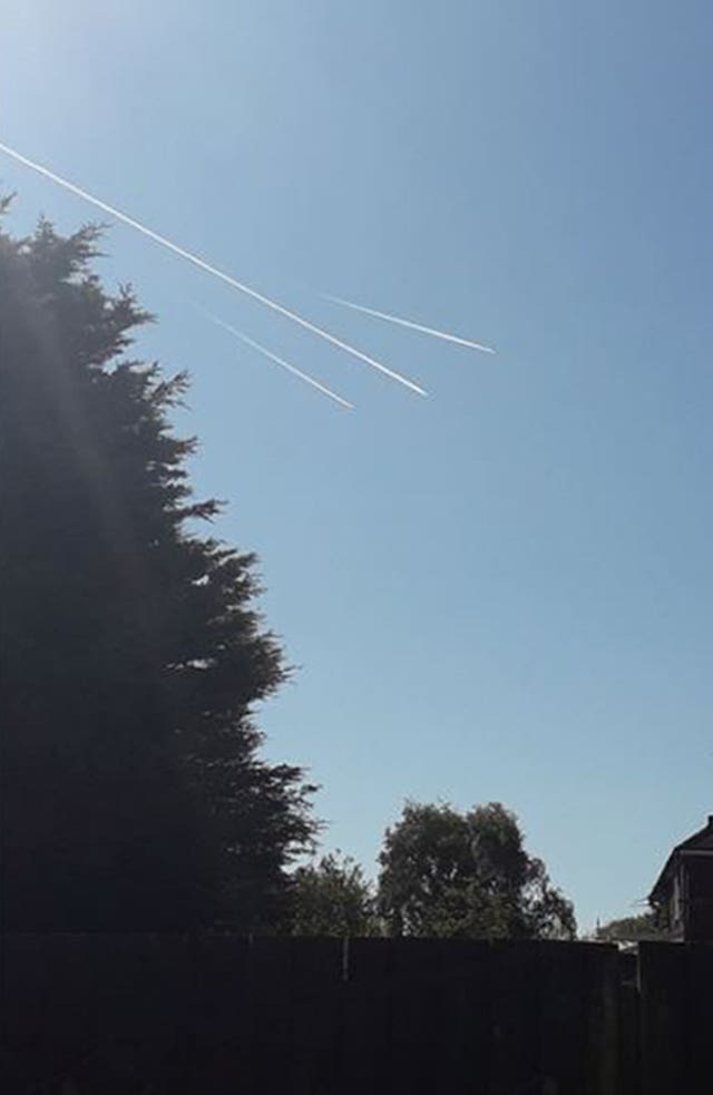 RAF Typhoon jets in the skies over Blackpool escorting an Air India Boeing 777 to London Stansted Airport