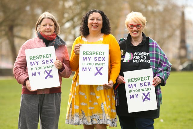 From left-right: Caroline Ffiske of Women Uniting, Maya Forstater of Sex Matters and Heather Binning of the Women’s Rights Network