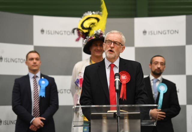 Jeremy Corbyn speaks after the results were given for his Islington North constituency