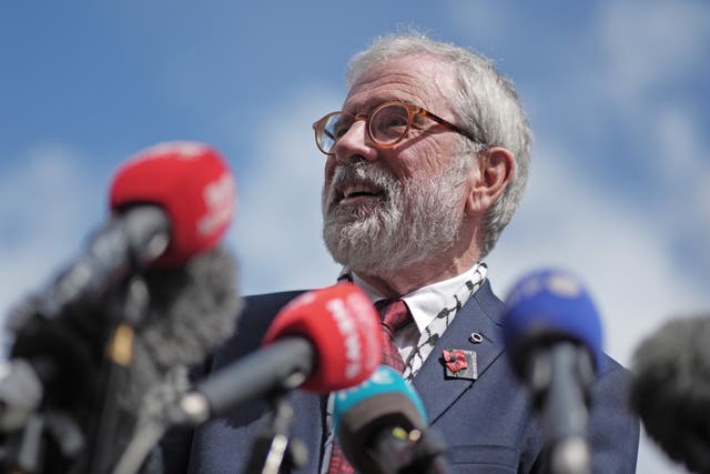 Gerry Adams outside the High Court in Dublin after he was awarded 100,000 euro (£84,000) in damages after winning his libel action against the BBC