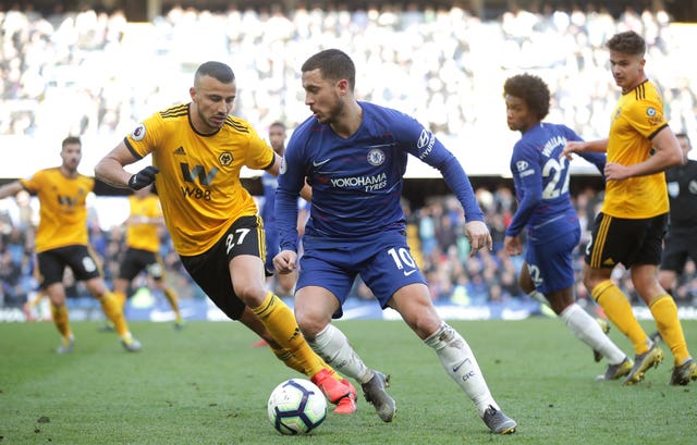 Romain Saiss and Eden Hazard