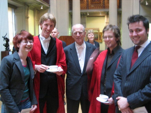 Undated handout photo of Tim Goodwin (right) meeting the Duke of Edinburgh at a university of Edinburgh event. The Duke of Edinburgh has died at the age of 99. Issue date: Saturday April 10, 2021