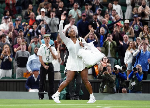 Serena Williams waves goodbye to Centre Court at Wimbledon