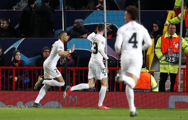 Paris Saint-Germain’s Kylian Mbappe celebrates scoring his side’s second goal of the game