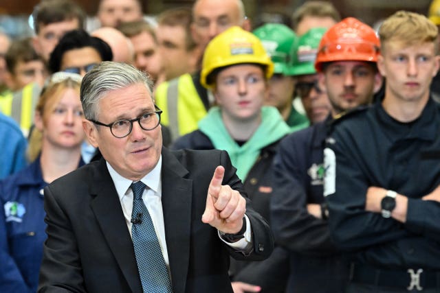 Prime Minister Sir Keir Starmer speaks during a visit to BAE Systems in Govan, Glasgow