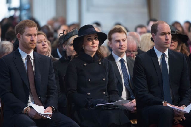 The Duke and Duchess of Cambridge and Prince Harry attended the Grenfell Tower National Memorial Service at St Paul's Cathedral (Stefan Rousseau/PA)