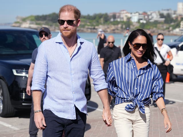 The Duke and Duchess of Sussex arrive to meet volunteer first responders from Bondi Surf Bathers’ Life Saving Club, during a visit to Bondi Beach in Australia