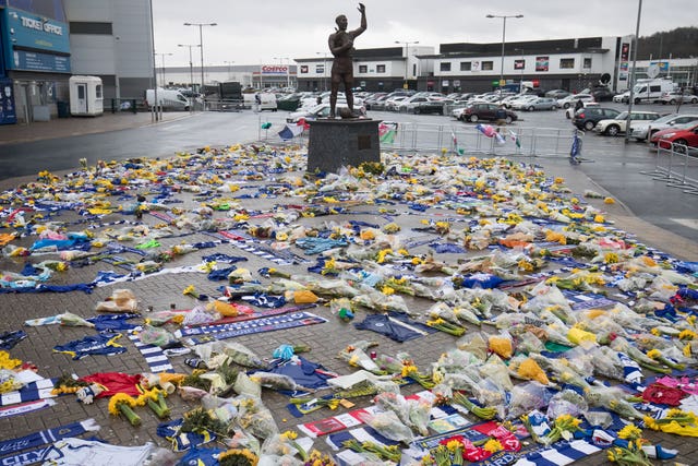 Floral tributes to Emiliano Sala were left outside the Cardiff City Stadium