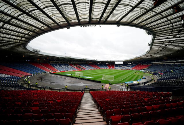 A general view of the pitch and stands ahead of the Scottish Gas Men’s Scottish Cup semi final match at Hampden Park, Glasgow