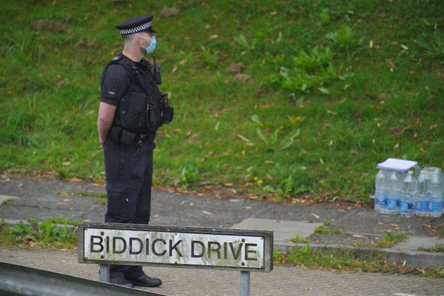 A police officer at Biddick Drive on Friday morning (Ben Birchall/PA)