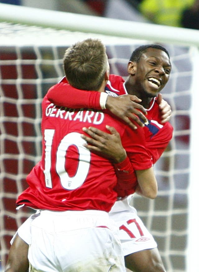 Shaun Wright-Phillips celebrates scoring for England (PA)