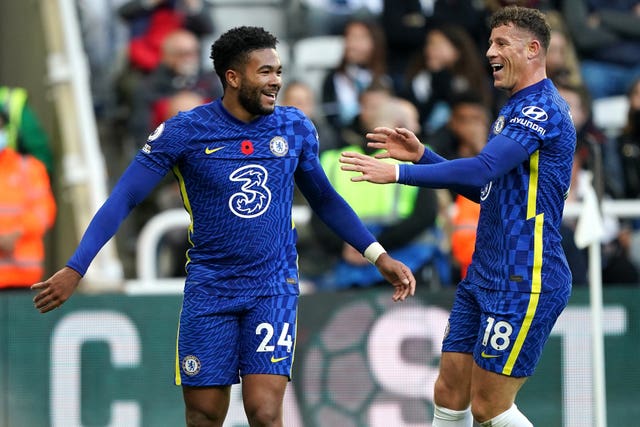 Chelsea’s Reece James (left) celebrates with Ross Barkley