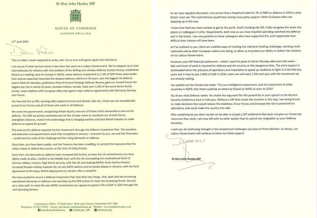 John Healey's resignation letter
