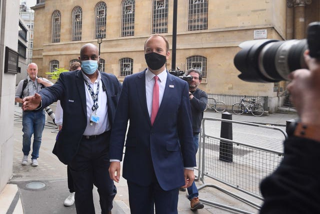 Health Secretary Matt Hancock arriving for media duties on Sunday morning