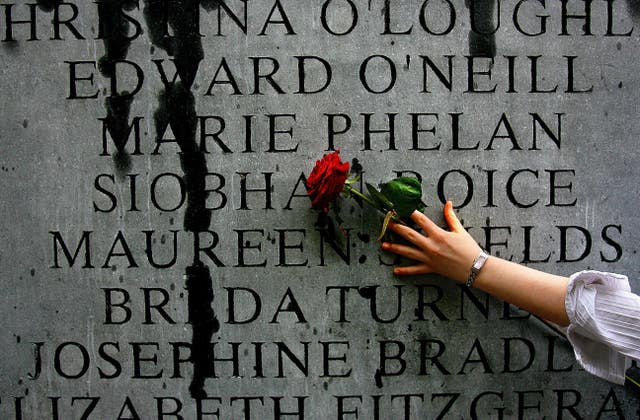 A single red rose is placed on the memorial on Talbot Street in Dublin to the victims of the Dublin and Monaghan bombings in 1974