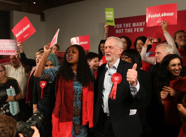 Jeremy Corbyn at a rally at Hoxton Docks in London