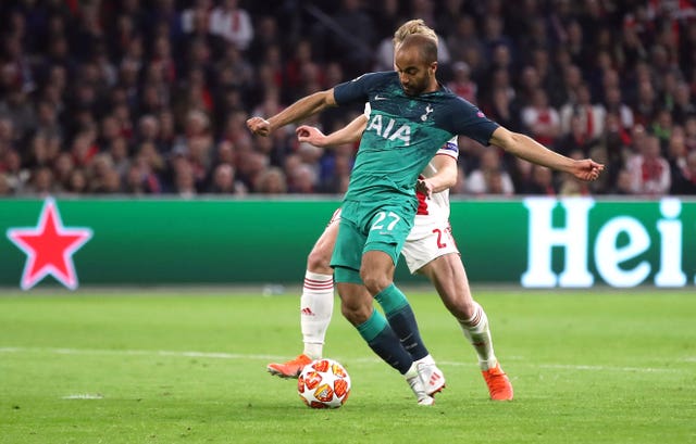 Lucas Moura (centre) scores Tottenham's first goal to give them a glimmer of hope