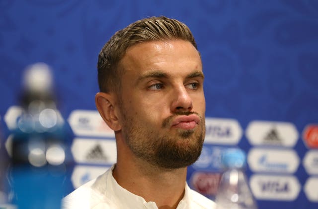 Jordan Henderson speaks during the press conference at the Luzhniki Stadium, Moscow