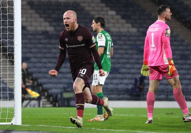 Liam Boyce celebrates his winner against Hibernian