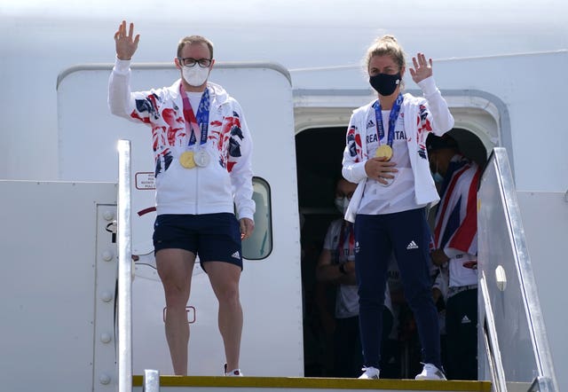 Jason and Laura Kenny arrive at Heathrow after the Tokyo Games 