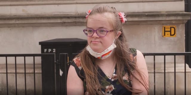 Heidi Crowter, a young woman with Down’s syndrome from Coventry, who has presented a petition to Number 10 against the abortion law (PA Video/PA)