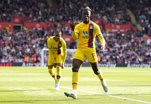 Crystal Palace’s Wilfried Zaha celebrates scoring