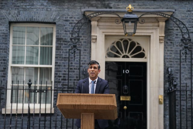 Prime Minister Rishi Sunak issues a statement outside 10 Downing Street, London, after calling a General Election for July 4