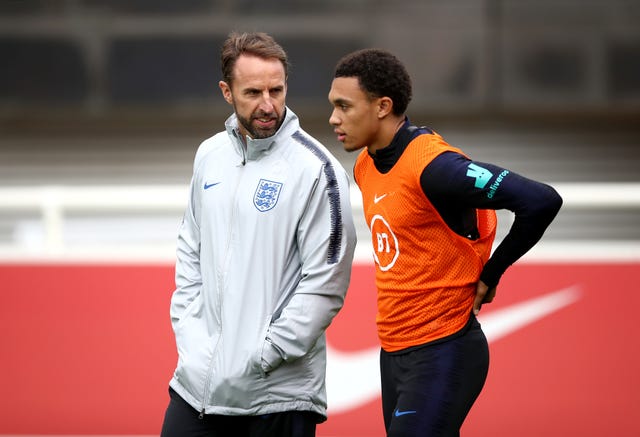 England manager Gareth Southgate (left) with Trent Alexander-Arnold