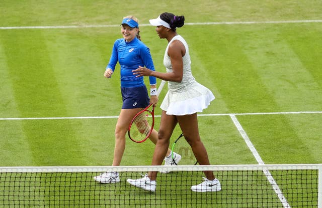 Seven-time grand slam winner Venus Williams, right, teamed up with  and Harriet Dart, left, in Birmingham