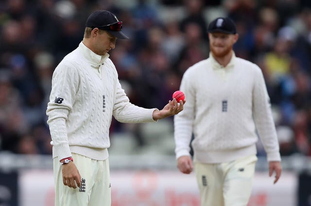 England captain Joe Root with the pink ball during England's first pink ball Test.
