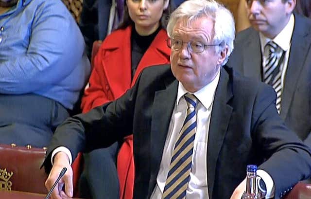 Brexit Secretary David Davis gives evidence to the the European Union Select Committee in the House of Lords, London.