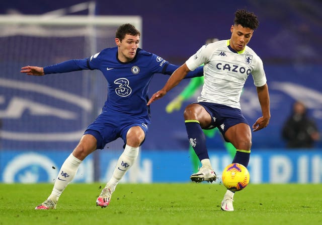 Andreas Christensen in action against Aston Villa in December 