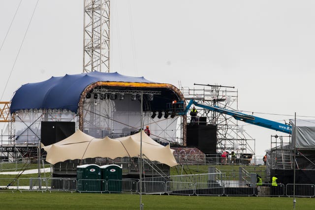 Construction workers dismantling the stage at Galway's South Park