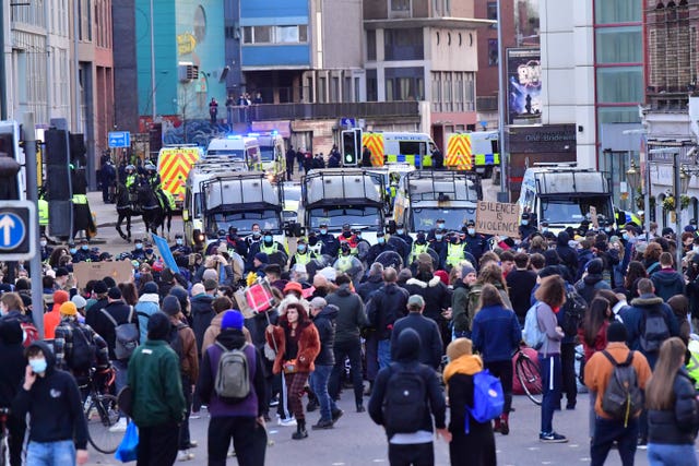 People have taken to the streets in Bristol to protest against the Government's Police, Crime, Sentencing and Courts Bill (Bill Birchall/PA)